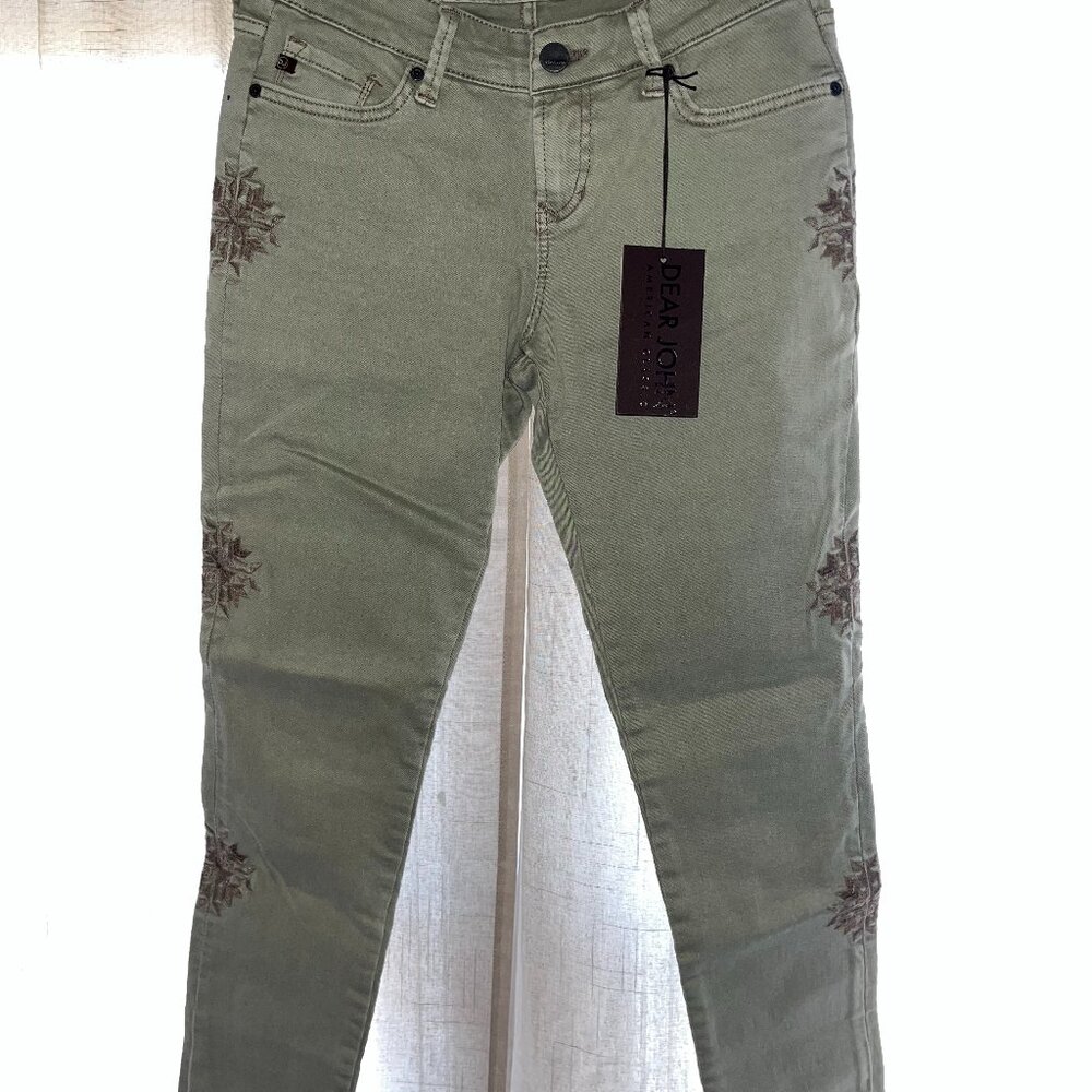 Dear John Cropped Ankle Embroidered Skinny Jeans Size 25 Denim Beige